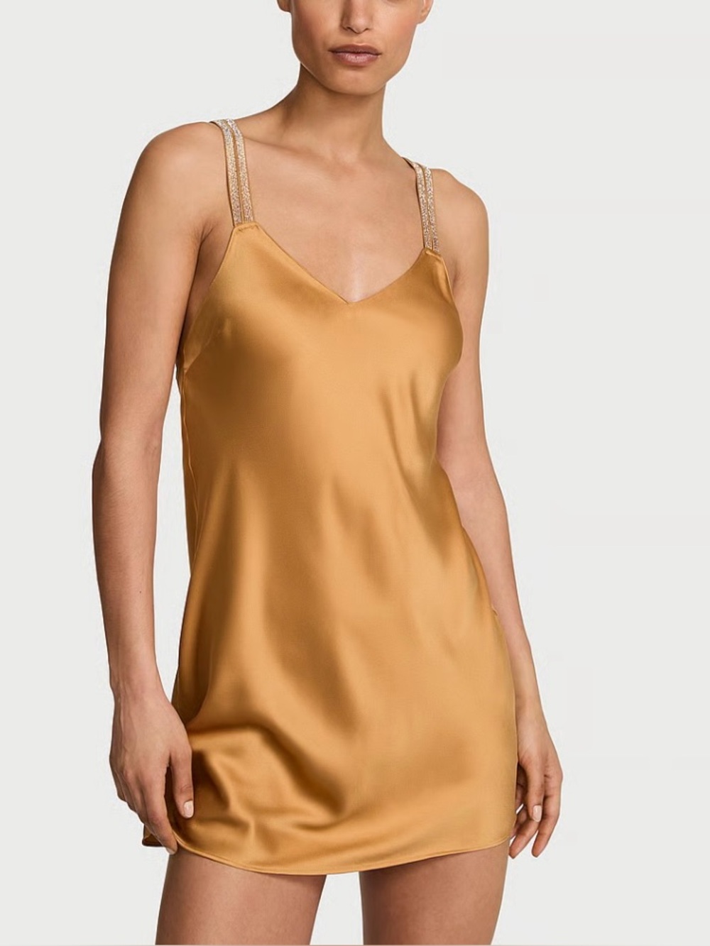 Victoria’s Secret Gradient Shine Strap Satin Slip Dress Palomino Gold Small
